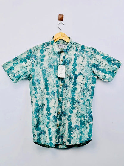 Cyan Floral Half-Sleeves Shirt
