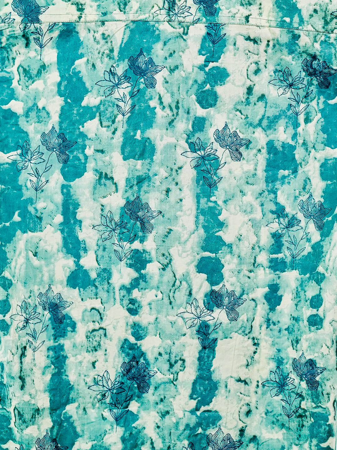 Cyan Floral Half-Sleeves Shirt