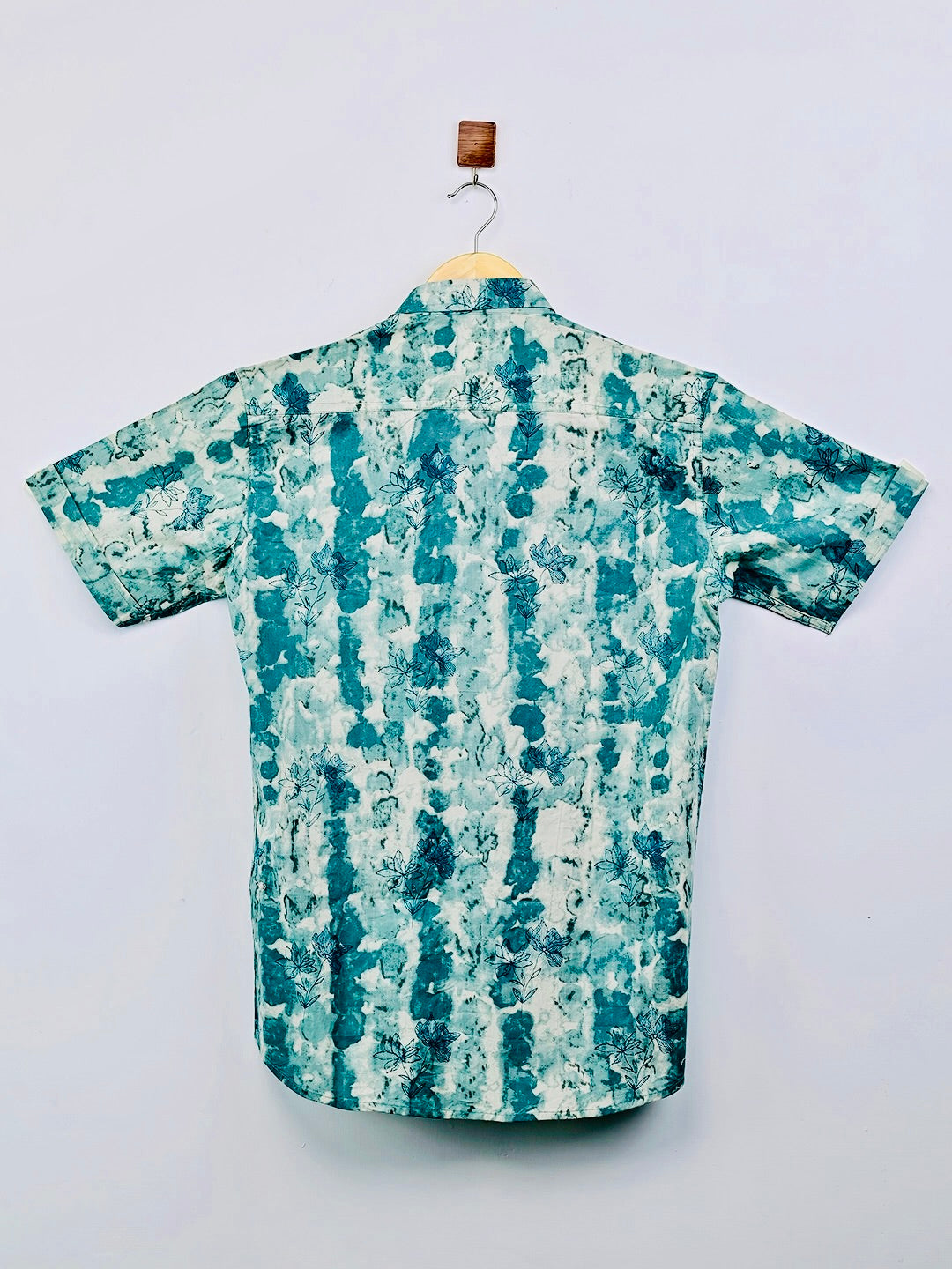 Cyan Floral Half-Sleeves Shirt