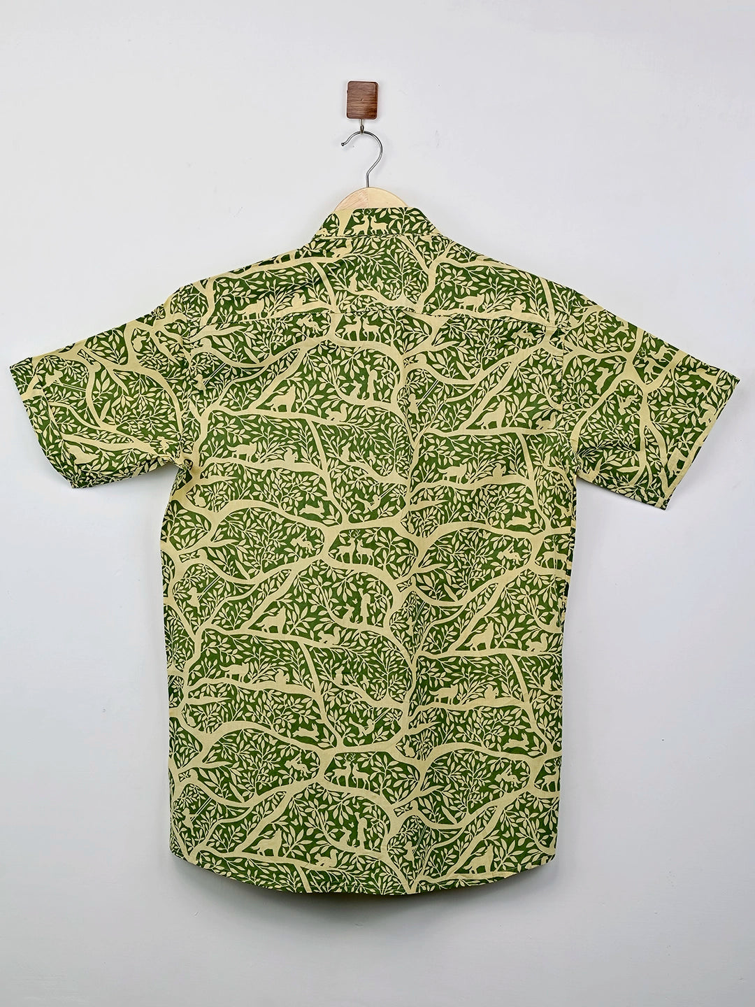 Cream Green Jungle Printed Half Sleeves Shirt