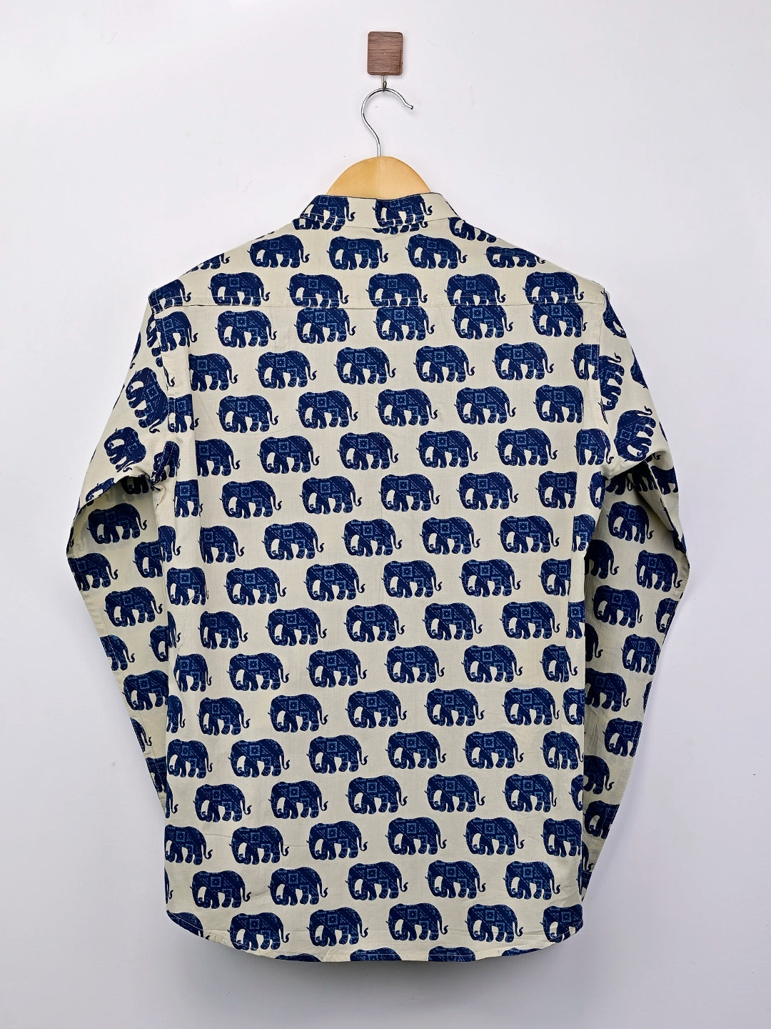 Cream Blue Elephant Printed Short Kurta