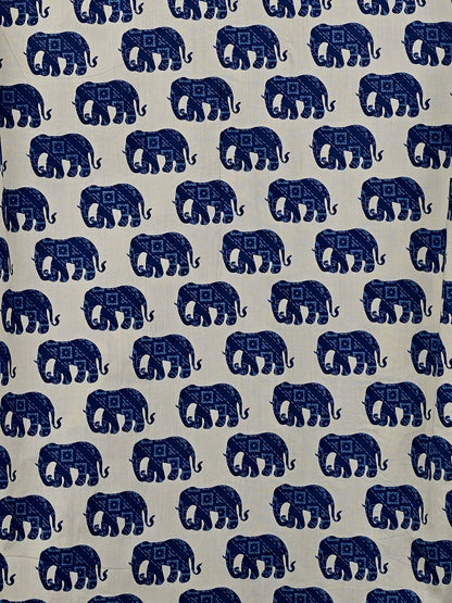 Cream Blue Elephant Printed Short Kurta