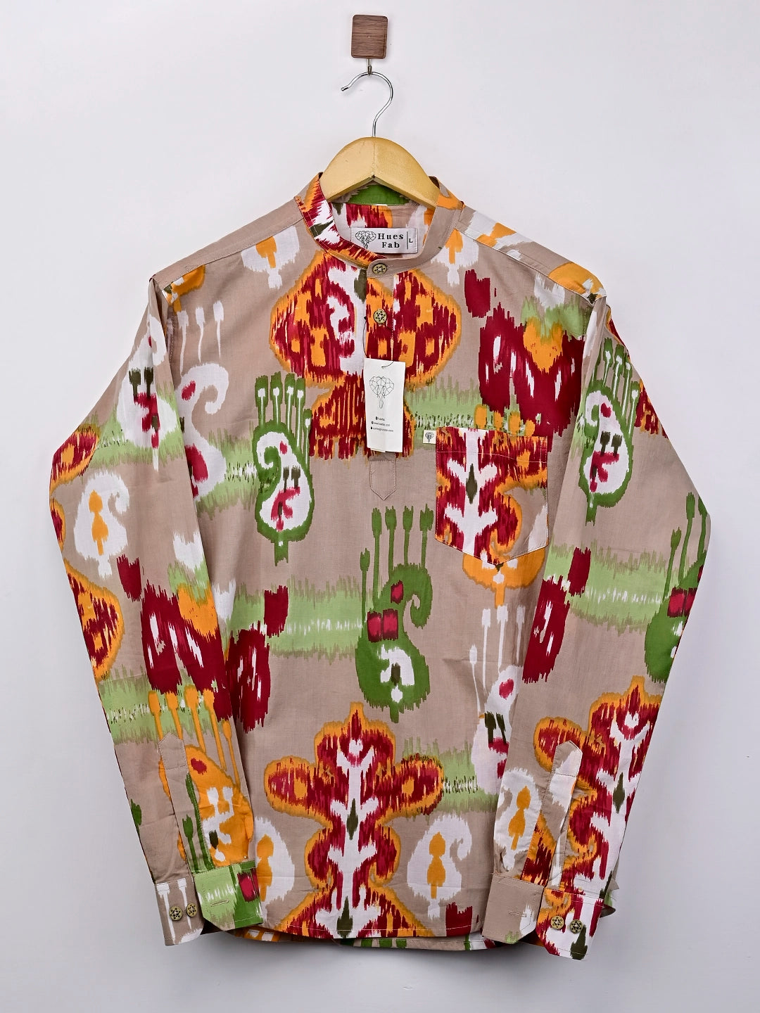 Brown Self Patterned Printed Short Shirt