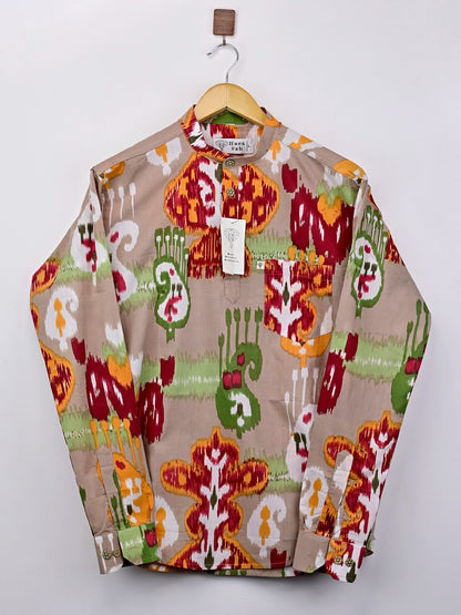 Brown Self Patterned Printed Short Shirt