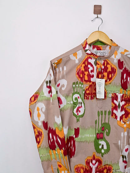 Brown Self Patterned Printed Short Shirt