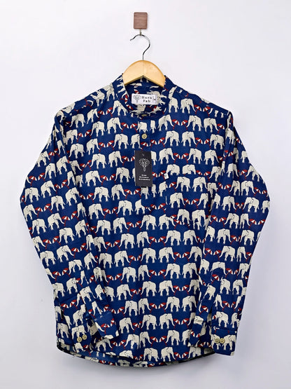 Navy Blue Elephant Umbrella Printed Short Kurta