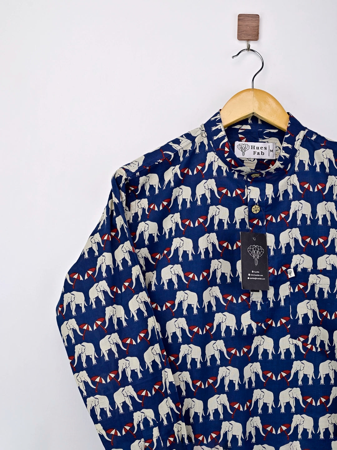 Navy Blue Elephant Umbrella Printed Short Kurta
