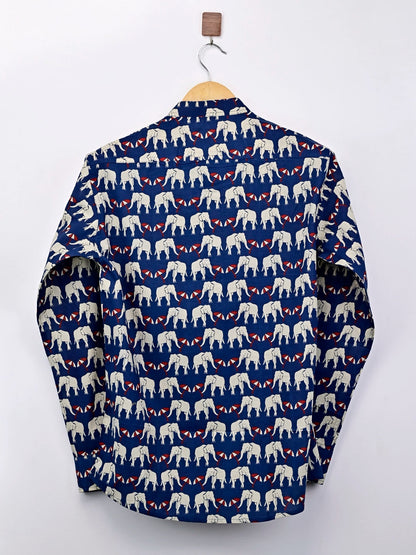 Navy Blue Elephant Umbrella Printed Short Kurta