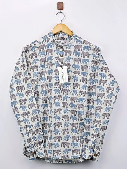Blue Multicolour Elephant Printed Short Kurta