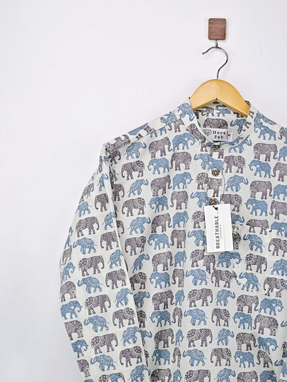 Blue Multicolour Elephant Printed Short Kurta
