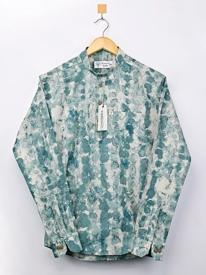 Cyan Flower Printed Short Kurta