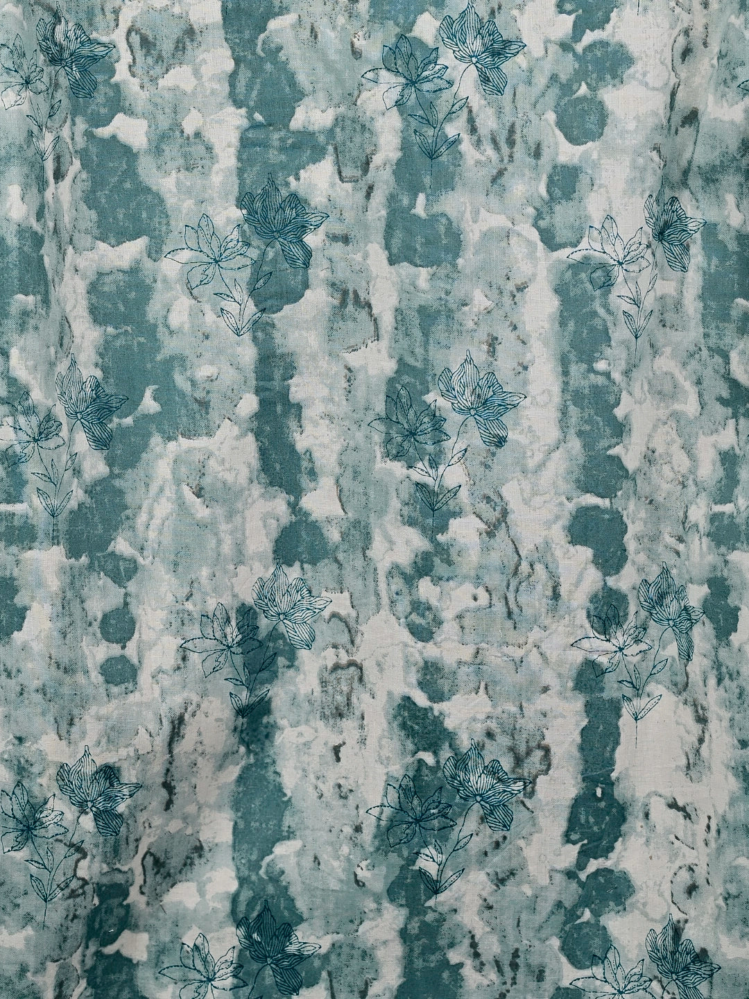 Cyan Flower Printed Short Kurta