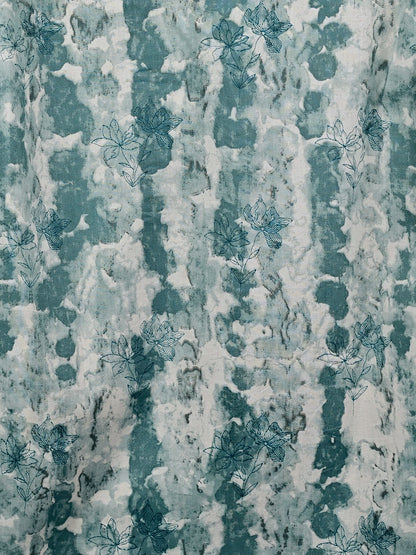 Cyan Flower Printed Short Kurta