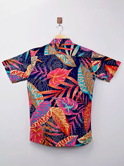 Red Leaf Printed Half-Sleeves Shirt