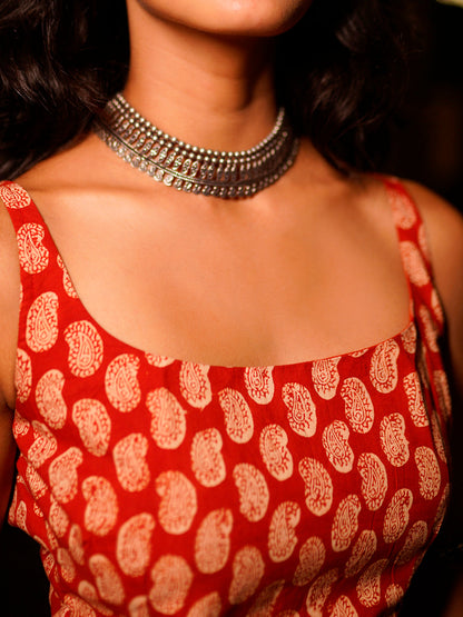 Kum-Kum Deep Back Short Kurti