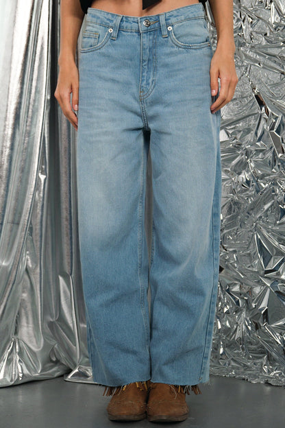 100% Cotton Lightblue Straight Flared Denim