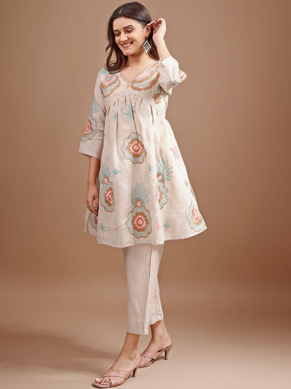 Embroiderey Linen Tunic With Trousers