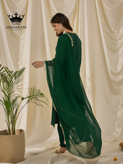 Green Embroidered Salwar Set With Kiran Dupatta