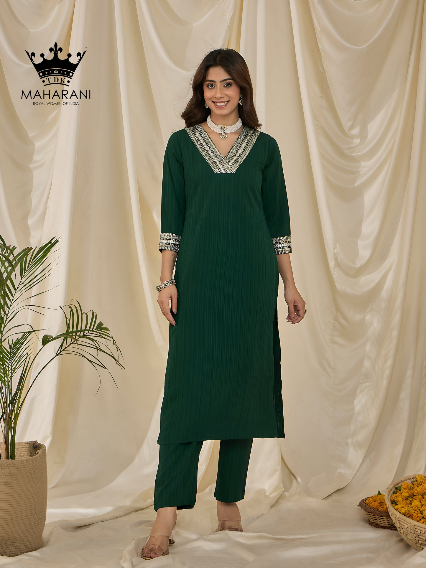 Green Embroidered Salwar Set With Kiran Dupatta