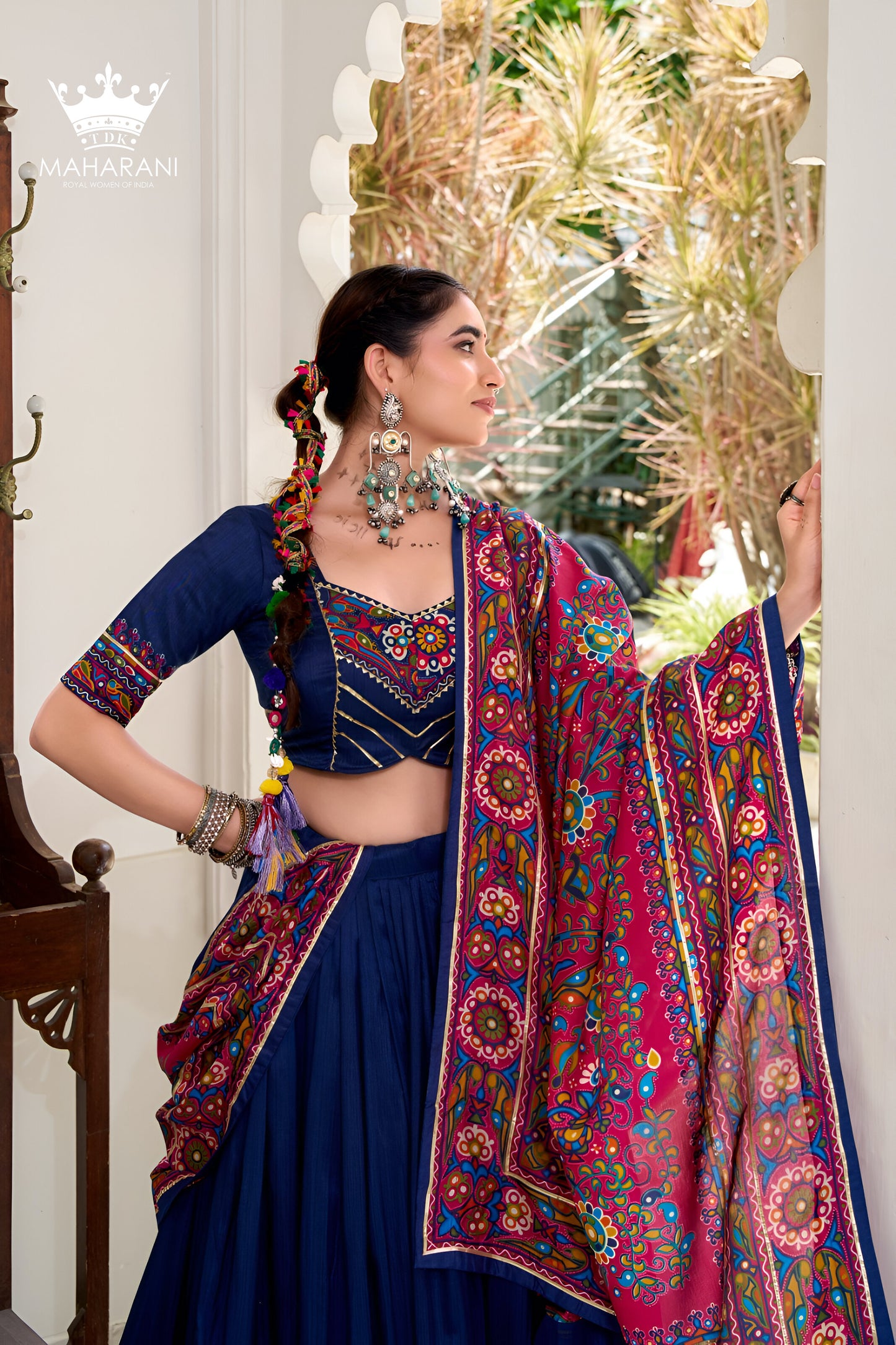 Blue Printed With Gotta Patti Work Silk Lehenga