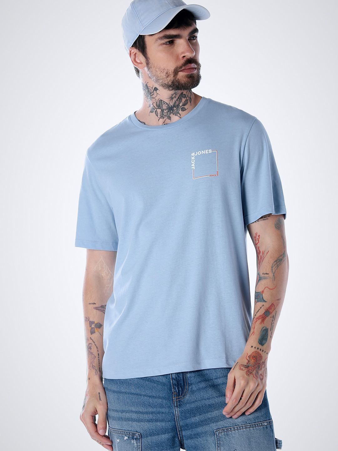 Brand Logo Printed Round Neck Cotton T-shirt