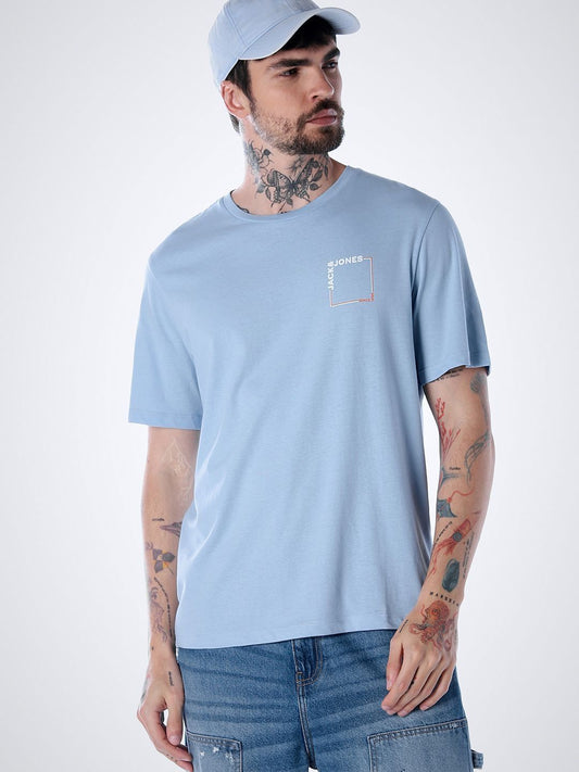 Brand Logo Printed Round Neck Cotton T-shirt