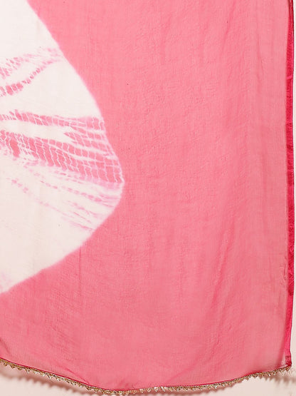 Leheriya Printed Empire Sequinned Pure Cotton Anarkali Kurta With Trouser & Dupatta