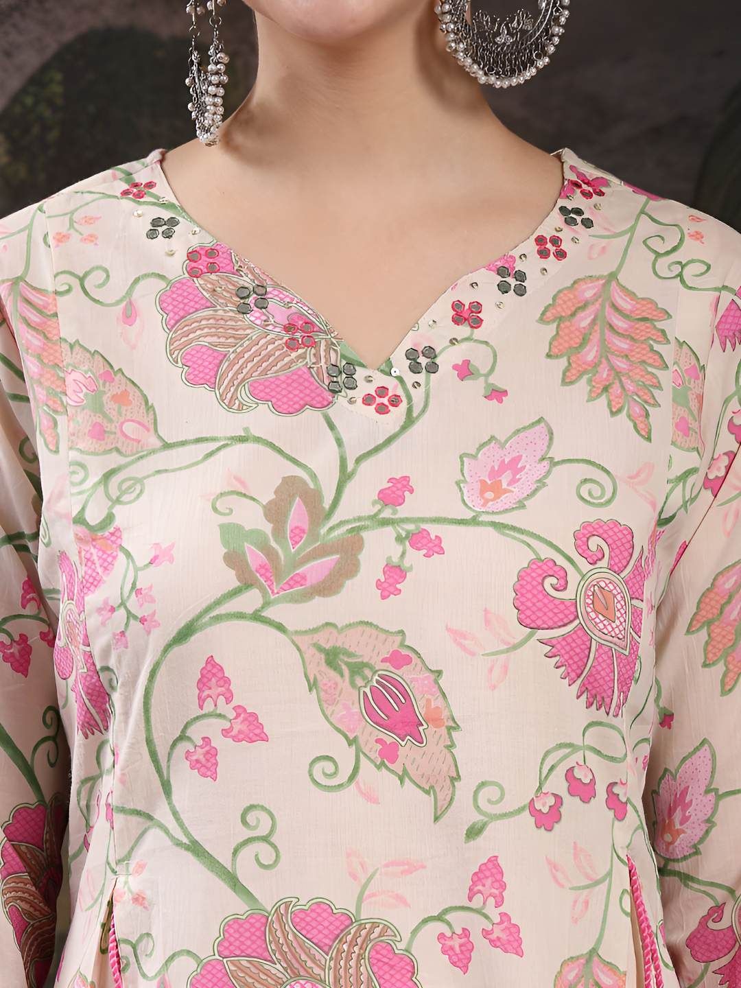 Floral Printed Straight Pure Cotton Kurta With Trousers & Dupatta