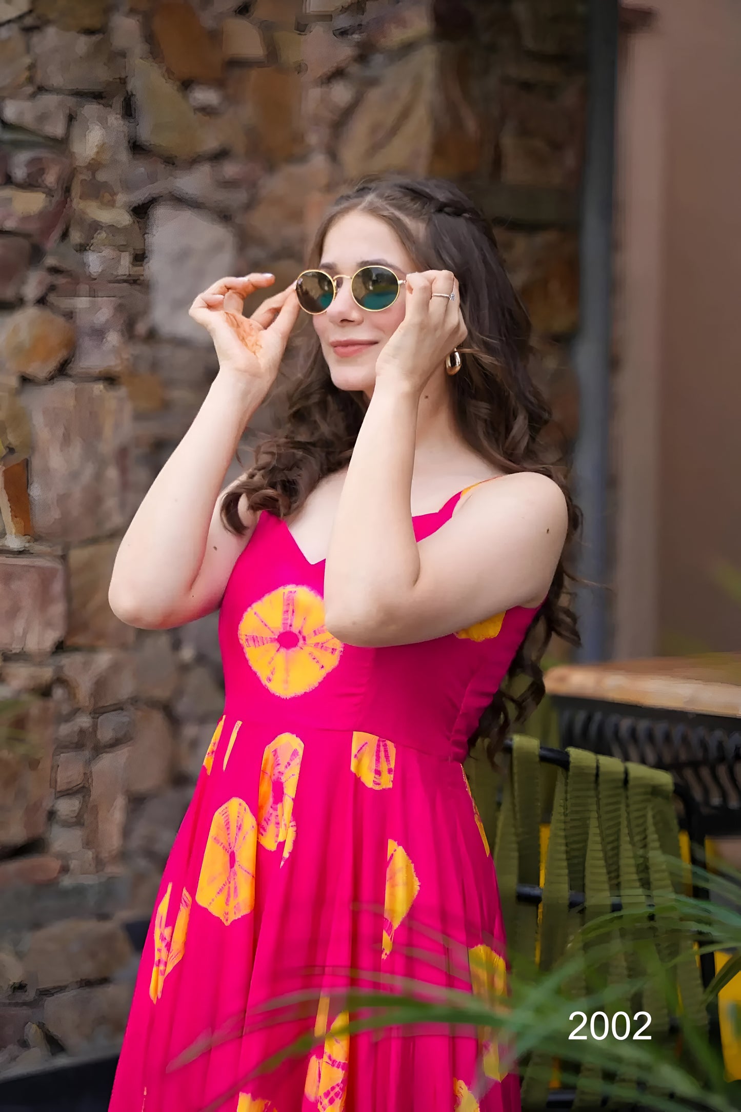 Pink Floral Printed Flared Rayon Long Dress