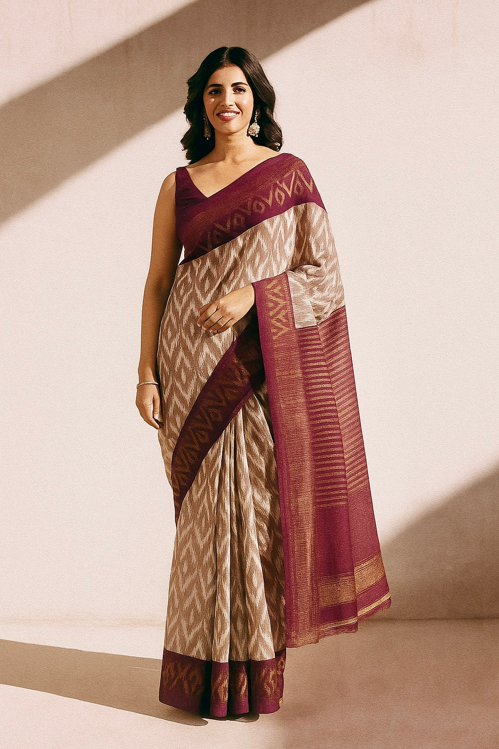 Divine Drapes Peach Ikat Design saree