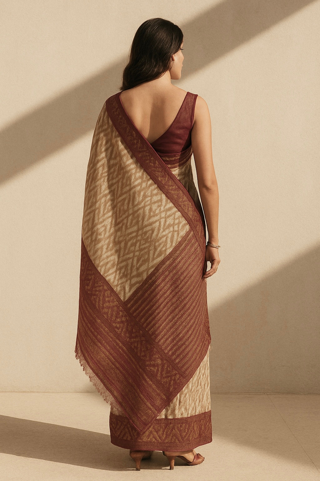 Divine Drapes Peach Ikat Design saree