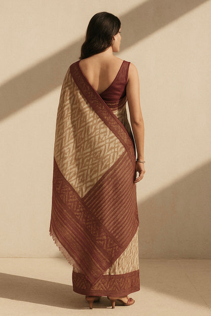 Divine Drapes Peach Ikat Design saree