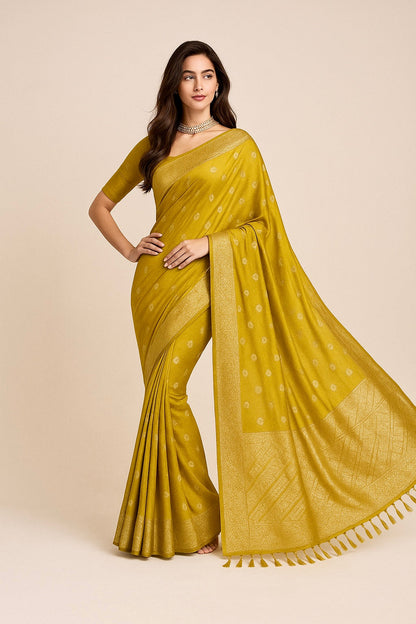 Divine Drapes Green Saree With Golden Motifs