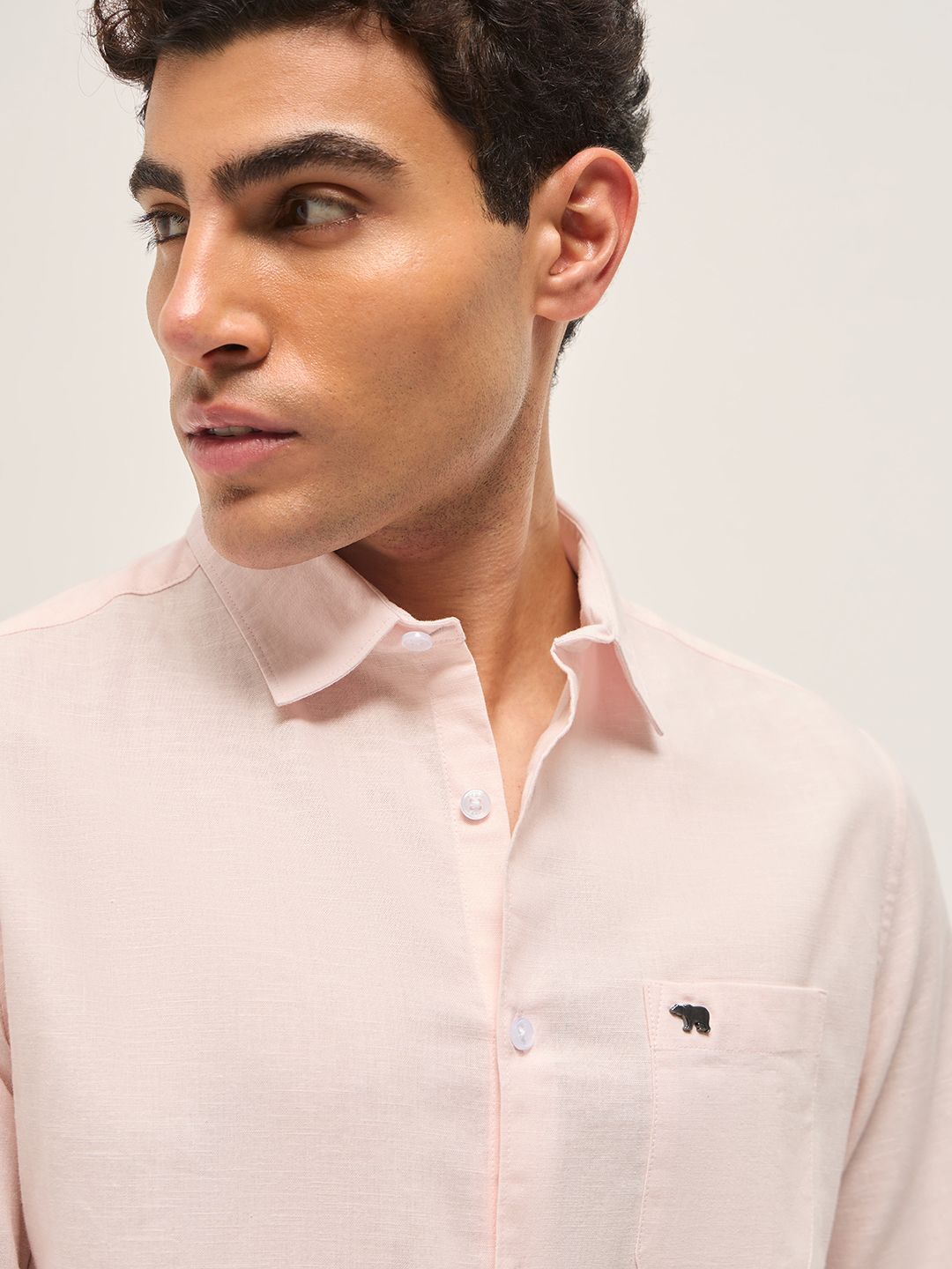 Men Slim Fit Solid Spread Collar Casual Cotton Linen Shirt