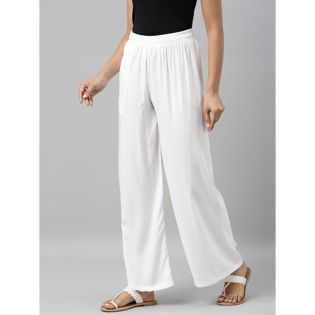 Go Colors Women's Solid Woven Viscose Mid Rise Basic Palazzos