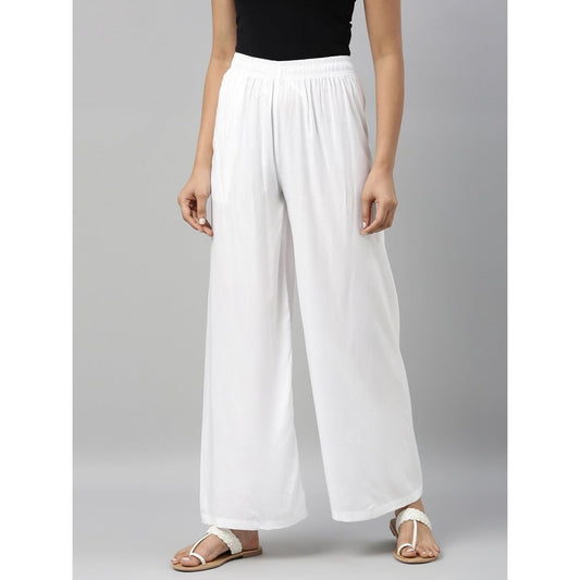 Go Colors Women's Solid Woven Viscose Mid Rise Basic Palazzos