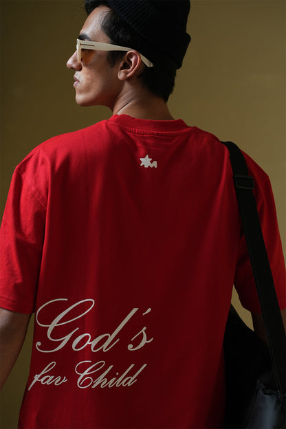 God'S Fav Child Red Oversized T-Shirt