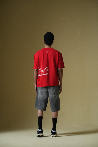 God'S Fav Child Red Oversized T-Shirt
