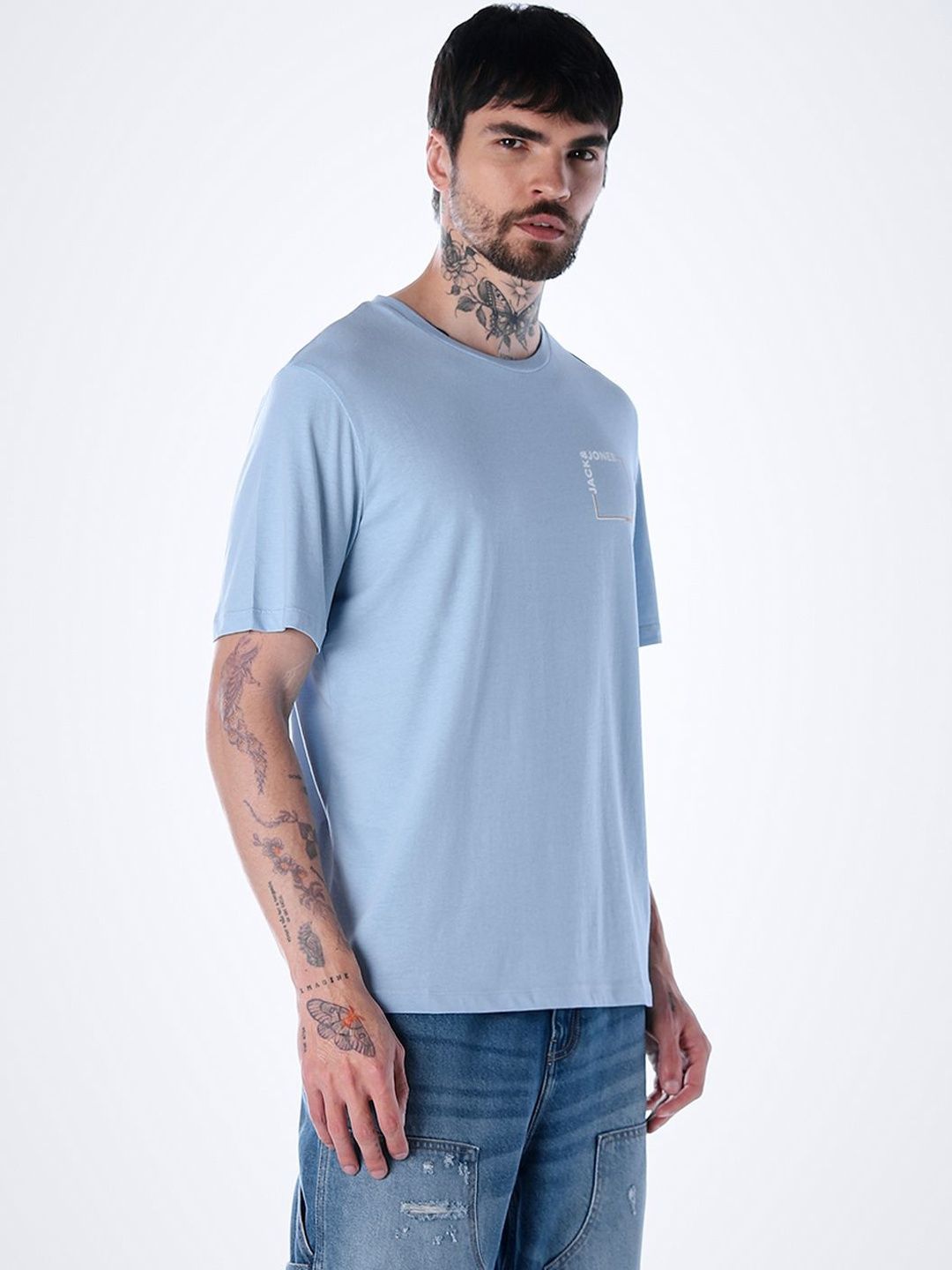 Brand Logo Printed Round Neck Cotton T-shirt