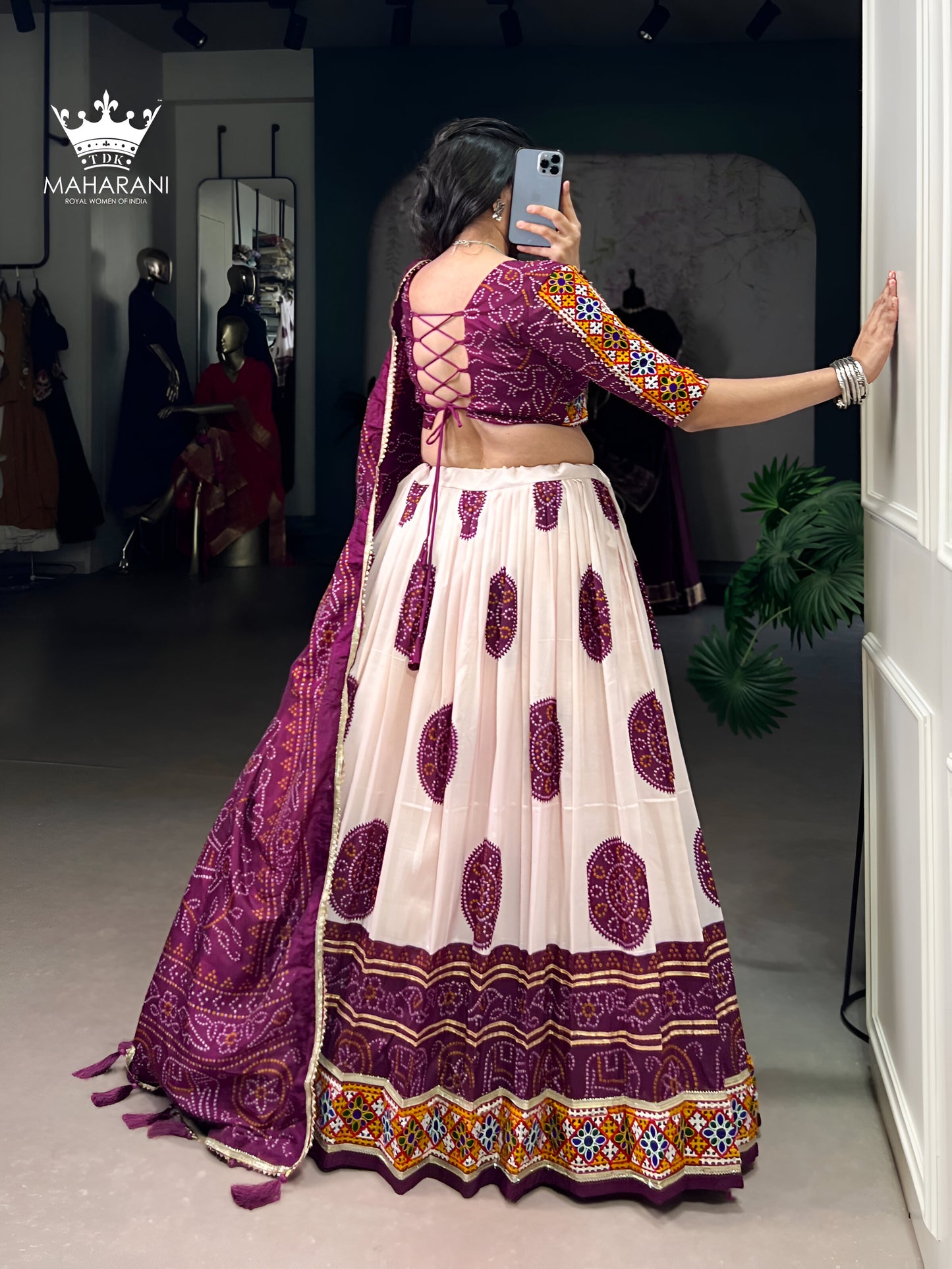 Purple Printed With Handwork Navratri Lehenga for Garba (adjustable blouse size S - L)