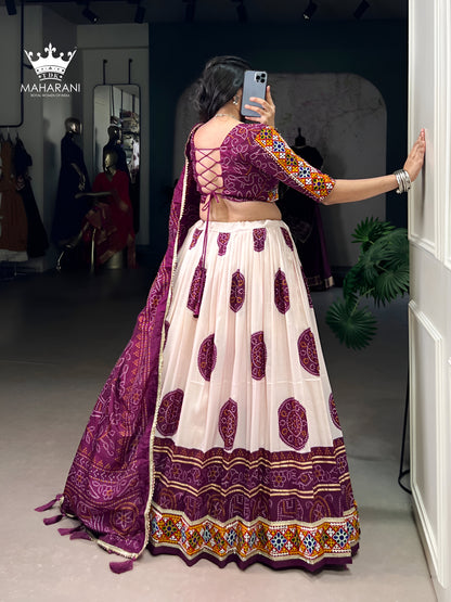 Purple Printed With Handwork Navratri Lehenga for Garba (adjustable blouse size S - L)
