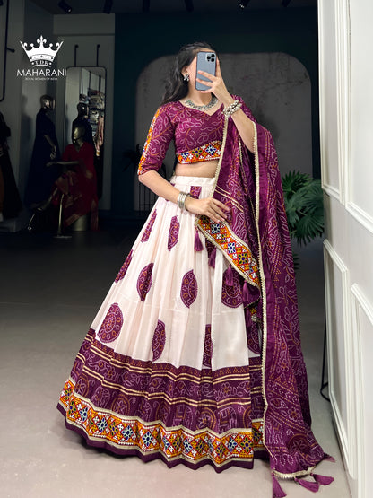 Purple Printed With Handwork Navratri Lehenga for Garba (adjustable blouse size S - L)