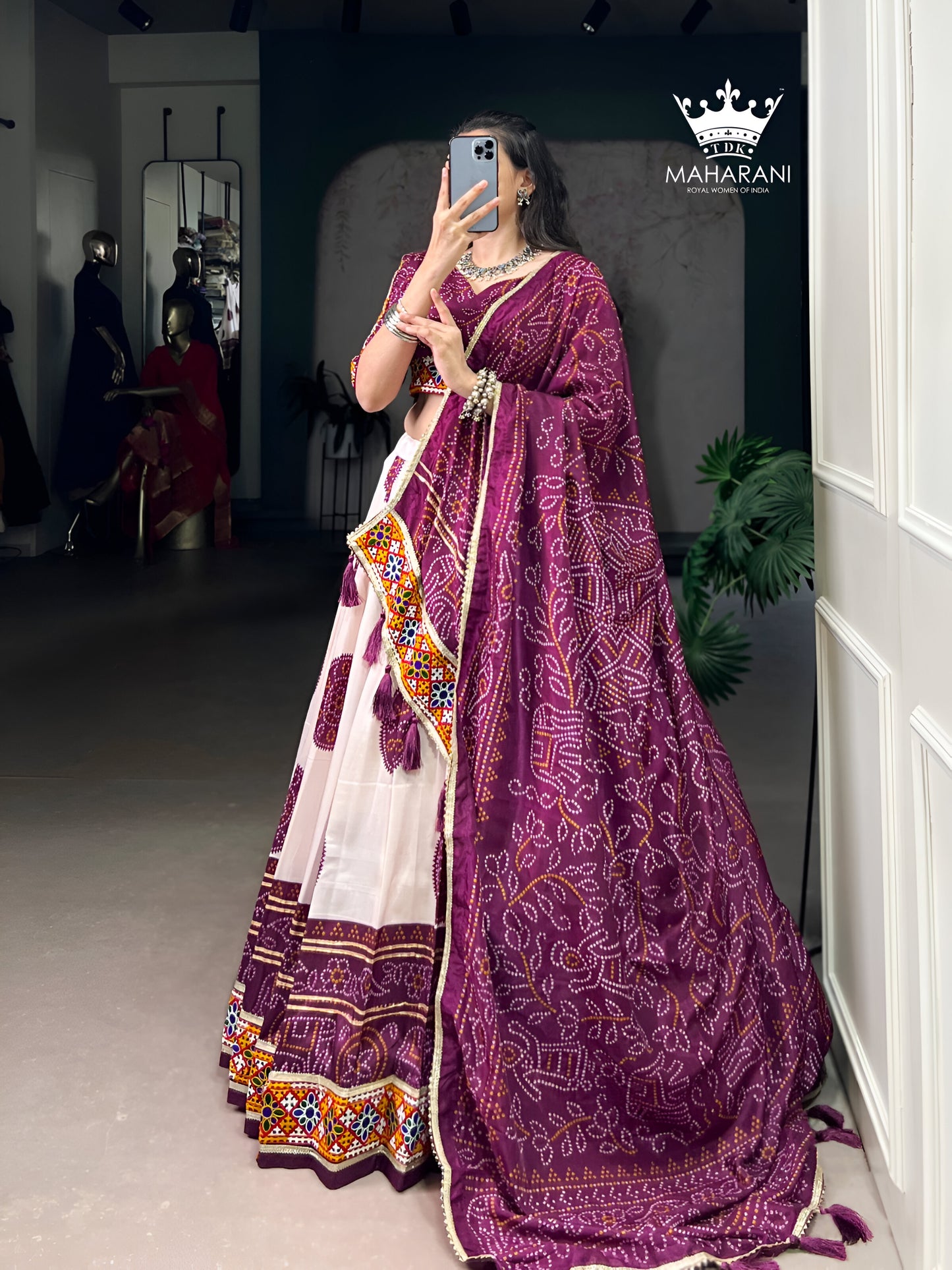 Purple Printed With Handwork Navratri Lehenga for Garba (adjustable blouse size S - L)