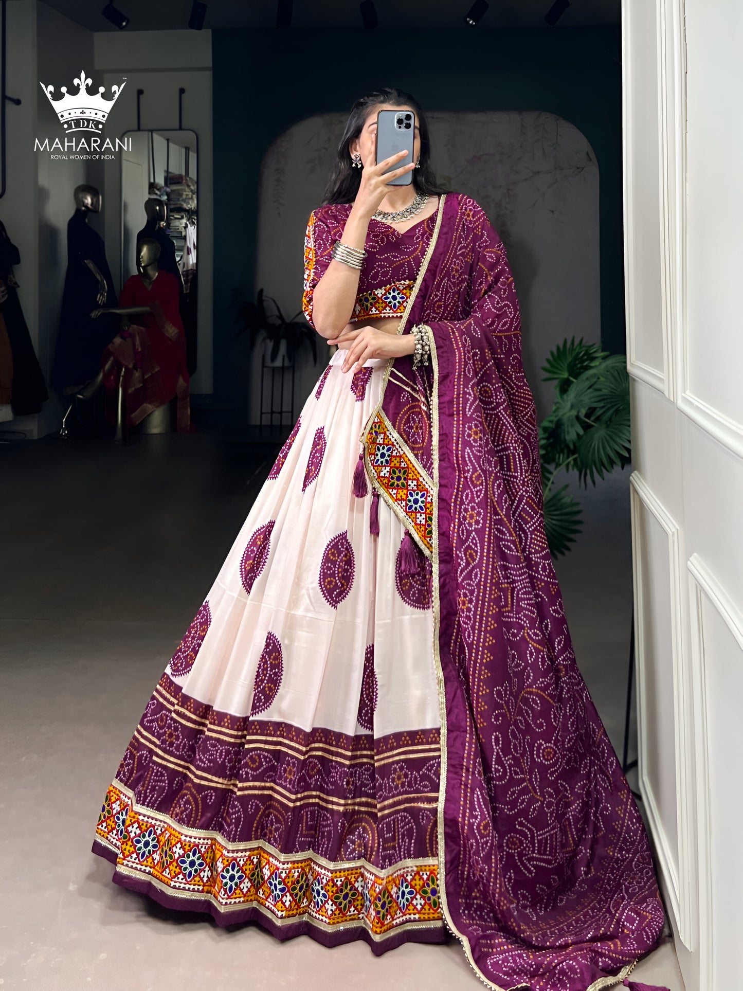 Purple Printed With Handwork Navratri Lehenga for Garba (adjustable blouse size S - L)