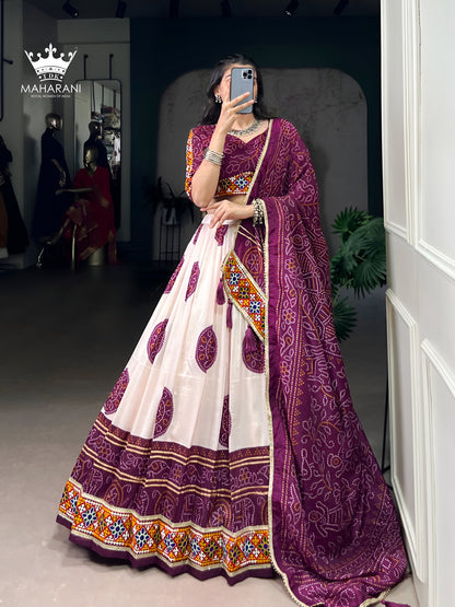 Purple Printed With Handwork Navratri Lehenga for Garba (adjustable blouse size S - L)