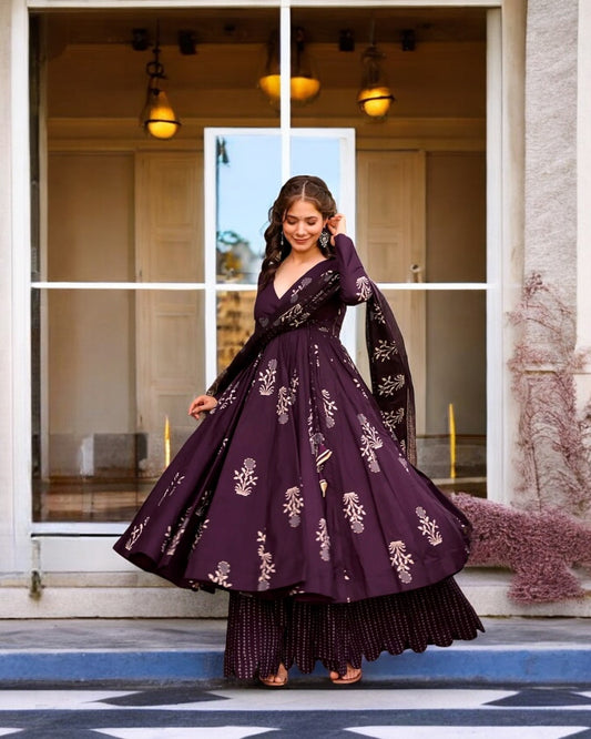 Dark Purple Digital Printed Palazzo Set