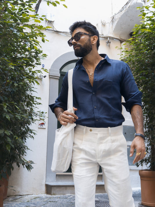 Navy Dusk Pure Linen Shirt