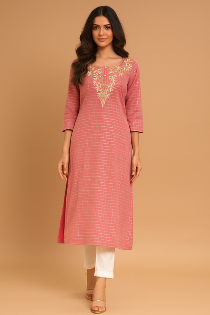 Autumn Yearn Pink Embroidered Kurta
