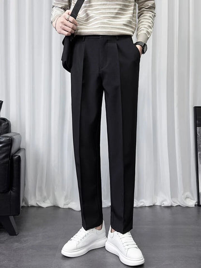 Men Semi Formal Straight Fit Korean Pants Black