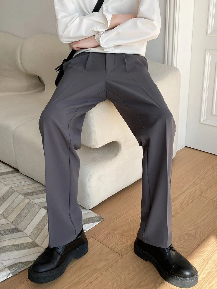 Men Semi Formal Straight Fit Korean Pants - Charcoal